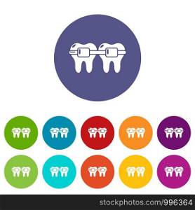 Dental brace icons color set vector for any web design on white background. Dental brace icons set vector color