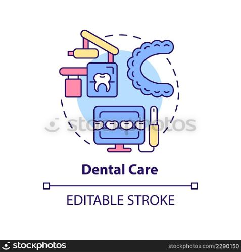 Dental care concept icon. Dentistry department. Medical center service abstract idea thin line illustration. Isolated outline drawing. Editable stroke. Arial, Myriad Pro-Bold fonts used. Dental care concept icon