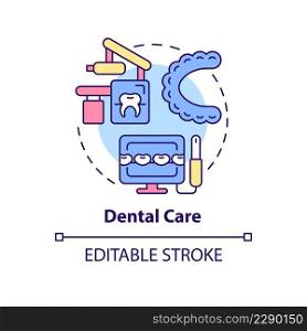 Dental care concept icon. Dentistry department. Medical center service abstract idea thin line illustration. Isolated outline drawing. Editable stroke. Arial, Myriad Pro-Bold fonts used. Dental care concept icon