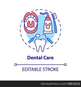Dental care concept icon. Oral health habits abstract idea thin line illustration. Regular dentist chekups. Morning teeth care routine. Vector isolated outline color drawing. Editable stroke. Dental care concept icon