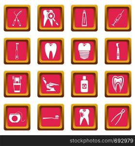 Dental care icons set in pink color isolated vector illustration for web and any design. Dental care icons pink