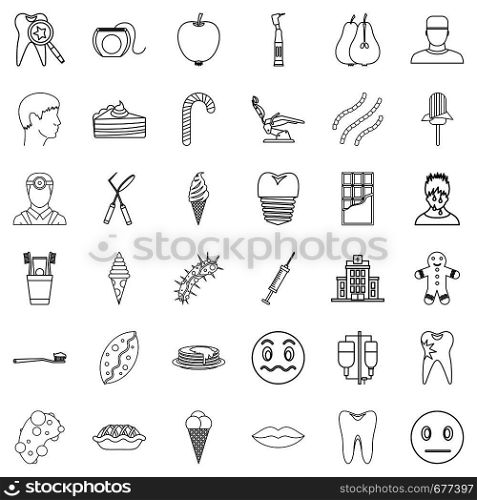 Dental care icons set. Outline style of 36 dental care vector icons for web isolated on white background. Dental care icons set, outline style