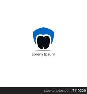 Dental care logo design. Tooth in shield vector illustration. Teeth safety and care.