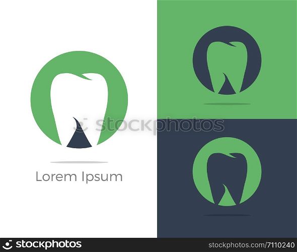 Dental care logo icons set, tooth in shield, home, apple and heart illustration.