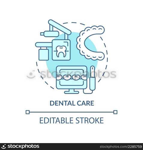 Dental care turquoise concept icon. Dentistry department. Medical center service abstract idea thin line illustration. Isolated outline drawing. Editable stroke. Arial, Myriad Pro-Bold fonts used. Dental care turquoise concept icon