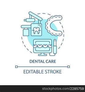 Dental care turquoise concept icon. Dentistry department. Medical center service abstract idea thin line illustration. Isolated outline drawing. Editable stroke. Arial, Myriad Pro-Bold fonts used. Dental care turquoise concept icon