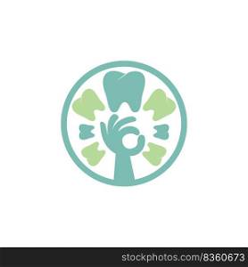 Dental care vector logo template. Teeth and hand tree icon design. 