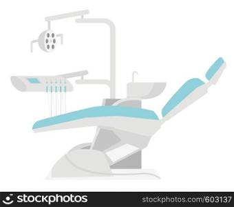 Dental chair with different dental instruments and tools. Medical equipment. Vector cartoon illustration isolated on white background.. Dental chair vector cartoon illustration.