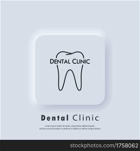 Dental clinic line logo. Dentist icon. Dentistry logo. Stomatology. Teeth care concept. Vector. UI icon. Neumorphic UI UX white user interface web button. Neumorphism
