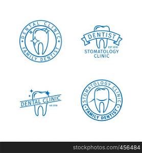 Dental clinic line logo templates. Stomatology clinic outline labels set. Vector icons. Dental clinic line logo templates