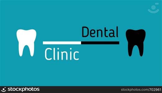 Dental clinic logo. White and black teeth on blue background. Eps10. Dental clinic logo. White and black teeth on blue background