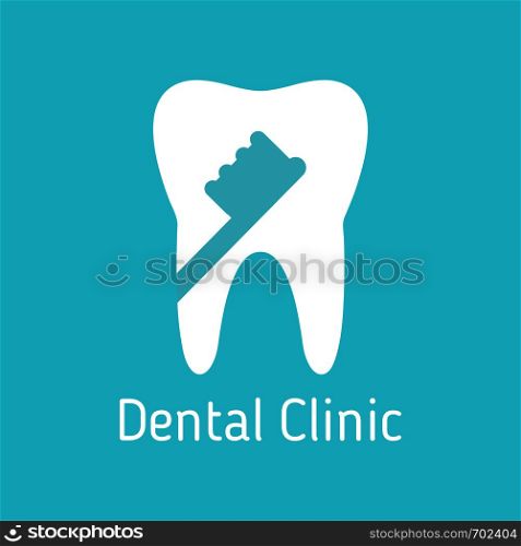 Dental clinic logo. White tooth with toothbrush on blue background. Eps10. Dental clinic logo. White tooth with toothbrush on blue background