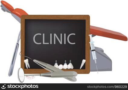 dental clinic signboard display blackboard chair