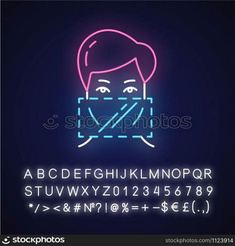 Dental dams neon light icon. Female oral preservative. Latex contraceptive. Safe sex. STI protection. Intimate activity. Glowing sign with alphabet, numbers and symbols. Vector isolated illustration