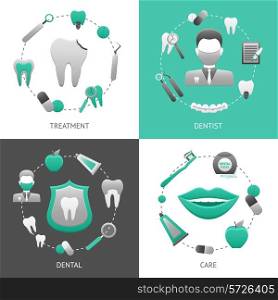 Dental design concept set with treatment dentist care flat icons isolated vector illustration