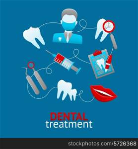 Dental design concept with stomatology treatment teeth healthcare elements vector illustration