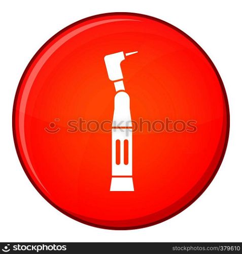 Dental drill icon in red circle isolated on white background vector illustration. Dental drill icon, flat style