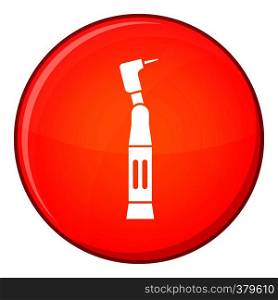 Dental drill icon in red circle isolated on white background vector illustration. Dental drill icon, flat style