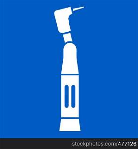 Dental drill icon white isolated on blue background vector illustration. Dental drill icon white
