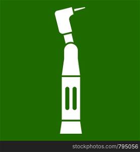 Dental drill icon white isolated on green background. Vector illustration. Dental drill icon green