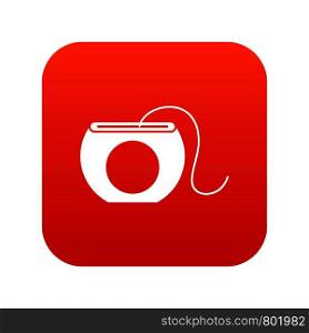 Dental floss icon digital red for any design isolated on white vector illustration. Dental floss icon digital red
