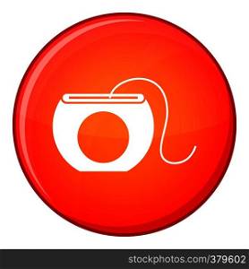 Dental floss icon in red circle isolated on white background vector illustration. Dental floss icon, flat style