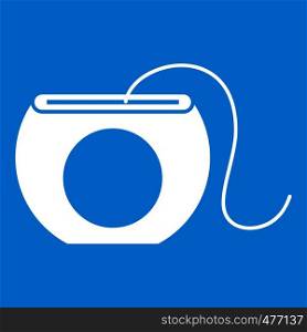 Dental floss icon white isolated on blue background vector illustration. Dental floss icon white
