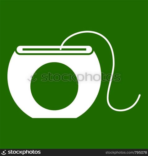 Dental floss icon white isolated on green background. Vector illustration. Dental floss icon green