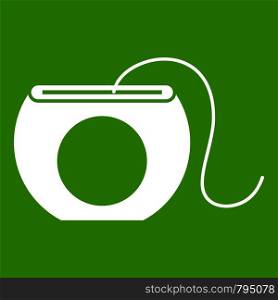 Dental floss icon white isolated on green background. Vector illustration. Dental floss icon green