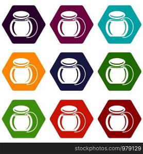 Dental floss icons 9 set coloful isolated on white for web. Dental floss icons set 9 vector