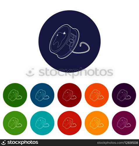 Dental floss icons color set vector for any web design on white background. Dental floss icons set vector color