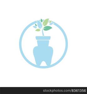 Dental garden vector logo design template. Tooth and flower pot icon design. 
