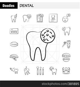 Dental Hand Drawn Icons Set For Infographics, Mobile UX/UI Kit And Print Design. Include: Dental, Tooth, Infected, Medical, Teeth, Dentist, Clean, Teeth, Collection Modern Infographic Logo and Pictogram. - Vector