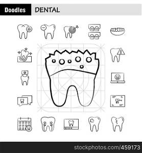 Dental Hand Drawn Icons Set For Infographics, Mobile UX/UI Kit And Print Design. Include: Tooth, Teeth, Dentist, Clean, Infected ., Tooth, Teeth, Collection Modern Infographic Logo and Pictogram. - Vector