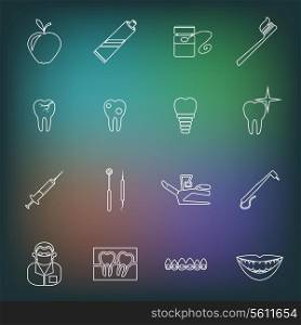 Dental health and caries teeth medical instruments outline icons set isolated vector illustration