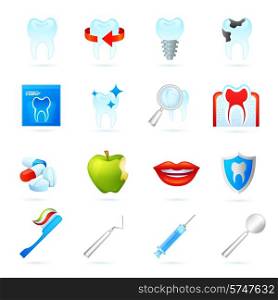 Dental icons set with dentistry surgeon tools cracked tooth and pills isolated vector illustration
