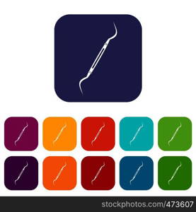 Dental instrument, probe icons set vector illustration in flat style In colors red, blue, green and other. Dental instrument, probe icons set flat