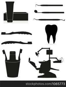 dental instruments black silhouette vector illustration isolated on white background