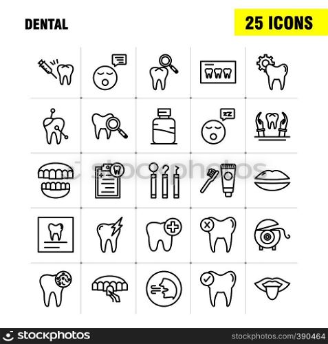 Dental Line Icons Set For Infographics, Mobile UX/UI Kit And Print Design. Include: Dental, Tooth, Infected, Medical, Teeth, Dentist, Clean, Teeth, Collection Modern Infographic Logo and Pictogram. - Vector
