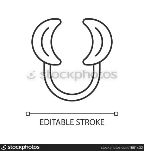 Dental lip retractor linear icon. Access to oral cavity. Wide mouth opening for dental procedure. Thin line customizable illustration. Contour symbol. Vector isolated outline drawing. Editable stroke. Dental lip retractor linear icon