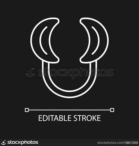 Dental lip retractor white linear icon for dark theme. Wide mouth opening for dental procedure. Thin line customizable illustration. Isolated vector contour symbol for night mode. Editable stroke. Dental lip retractor white linear icon for dark theme