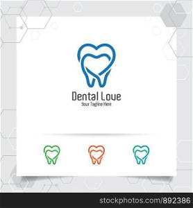 Dental logo dentist vector design with concept of heart love symbol and tooth icon . Dental care for hospital, doctor, clinic, and health.