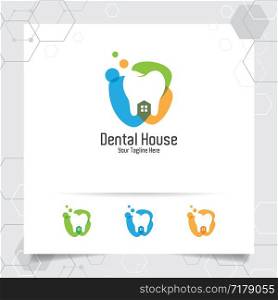 Dental logo dentist vector design with concept of house and tooth icon . Dental care for hospital, doctor, clinic, and health.