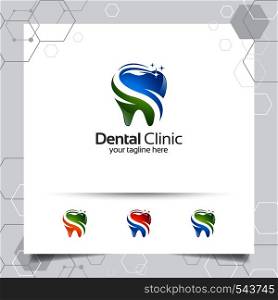 Dental logo dentist vector design with concept of modern colorful tooth icon . Dental care for hospital, doctor, clinic, and health.