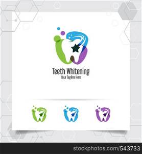 Dental logo dentist vector design with concept of star symbol and tooth icon . Dental care for hospital, doctor, clinic, and health.