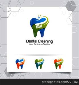 Dental logo dentist vector design with concept of toothbrush and tooth icon . Dental care for hospital, doctor, clinic, and health.