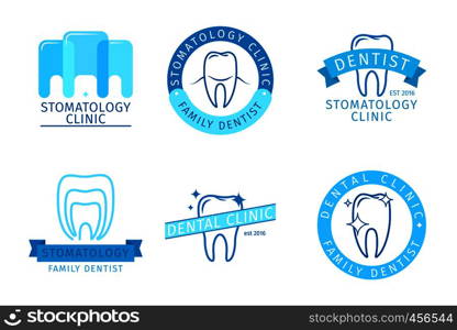 Dental logo set. Stomatology labels with teeth signs. Vector illustration. Dental logo set