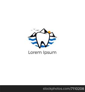 Dental logo. Tooth and boat in river vector logo design.