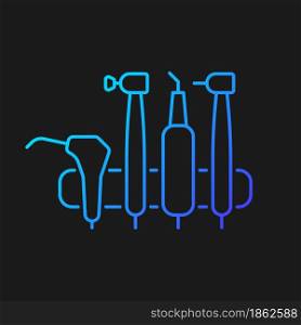 Dental machine unit gradient vector icon for dark theme. Medical tools for dentist. Orthodontic instruments. Thin line color symbol. Modern style pictogram. Vector isolated outline drawing. Dental machine unit gradient vector icon for dark theme