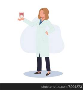Dental medical concept. Female Dentist presenting or showing the tooth. Flat cartoon Vector illustration  